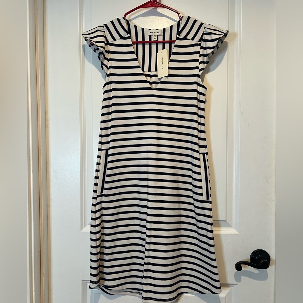 Monteau NWT Navy and white striped dress XS